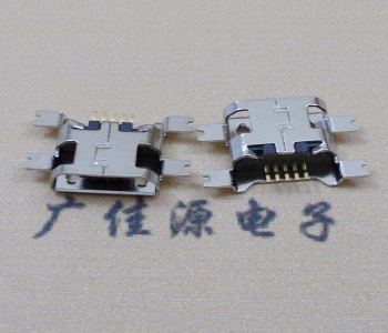 虎门镇镀镍Micro USB 插座四脚贴 直边沉板1.6MM尺寸结构
